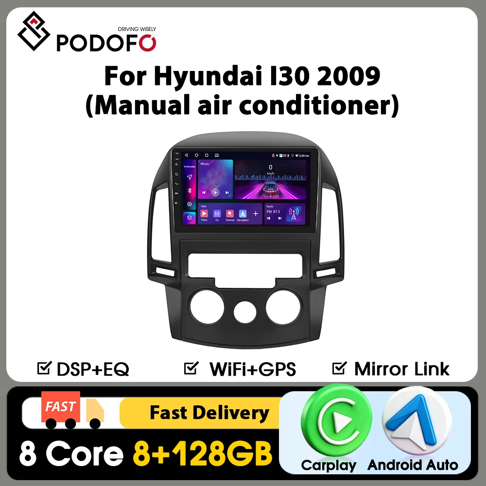 Podofo 9“ Carplay Autoradio für Hyundai I30 2009 Intelligentes Autoradio Android Auto GPS-Navigation KI-Sprachsteuerung WIFI 17G FM RDS Mirrorlink Geteilter Bildschirm