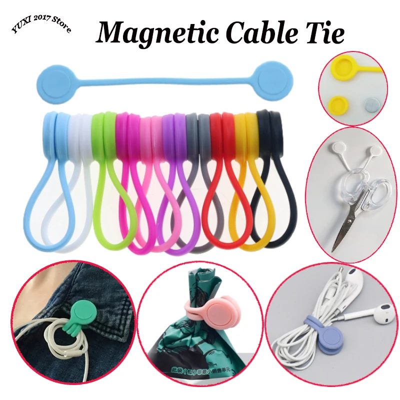 

Reusable Magnetic Cable Ties Cord Organizer Silicone Magnetic Cord Ties for Bundling Stuff Book Marker Fridge Magnets