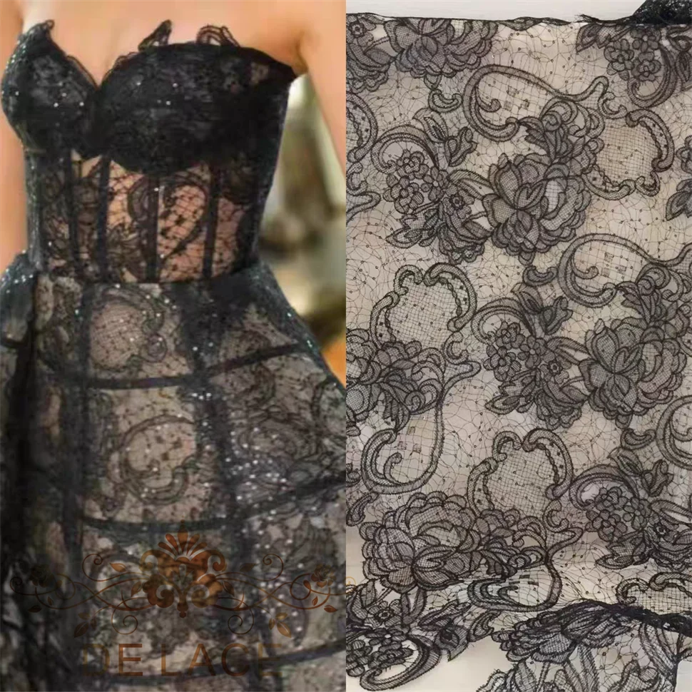 

French High Quality Fish Silk Thread Embroidery Lace Fabric With Sequins for Wedding Dress