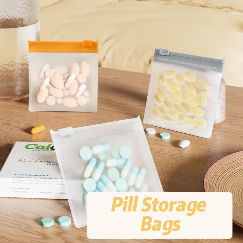 5-50pcs Pill Pouch Bags Reusable Zippered Pill Pouch Set Medicine Organizer 5 Colors Self Sealing Translucent Medicine Bags