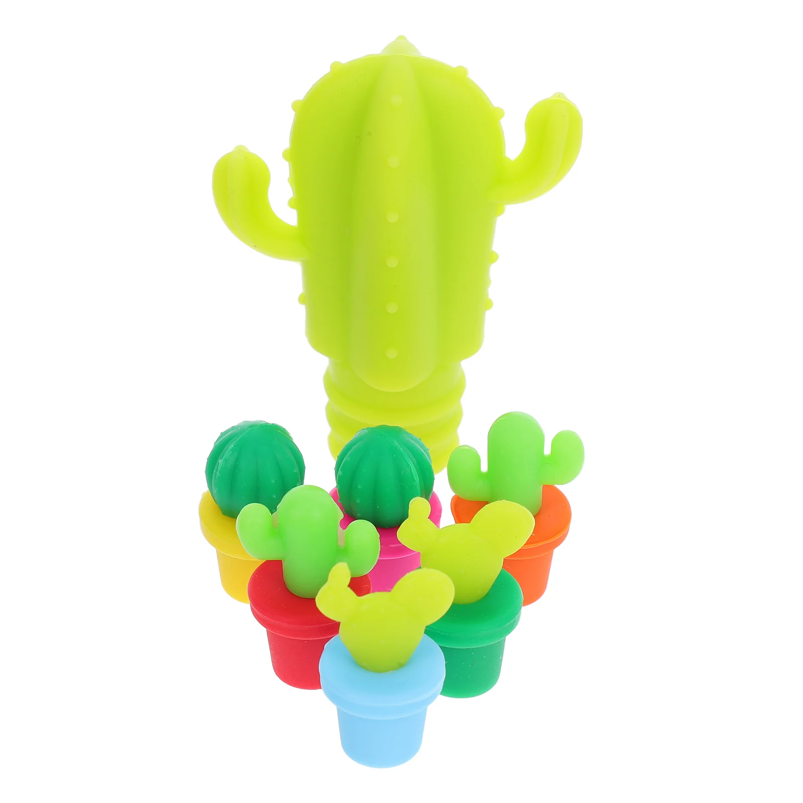 

7pcs Cactus Shaped Silicone Beverage Stoppers Airtight Seal Reusable Dishwasher Safe Bottle Caps Preservation Tool