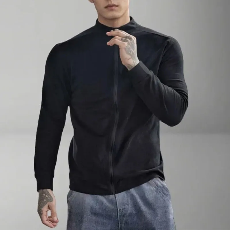 Fleece Jacket Zipper Running Jacket Stand Collar Thin Velvet Thermal Inner Liner Men's Long-sleeved Jacket