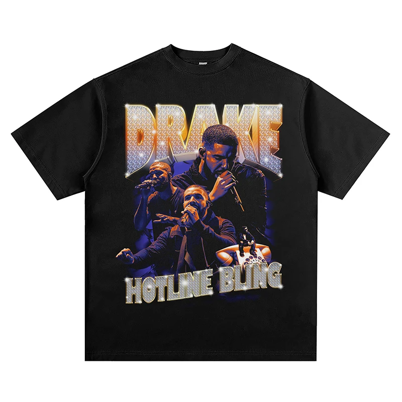 

2025 VINTAGEDrake Drake Diamond Print Hip Hop Rap Short Sleeve T-shirt Retro Raptors High Quality Luxury Brand Selling Popular