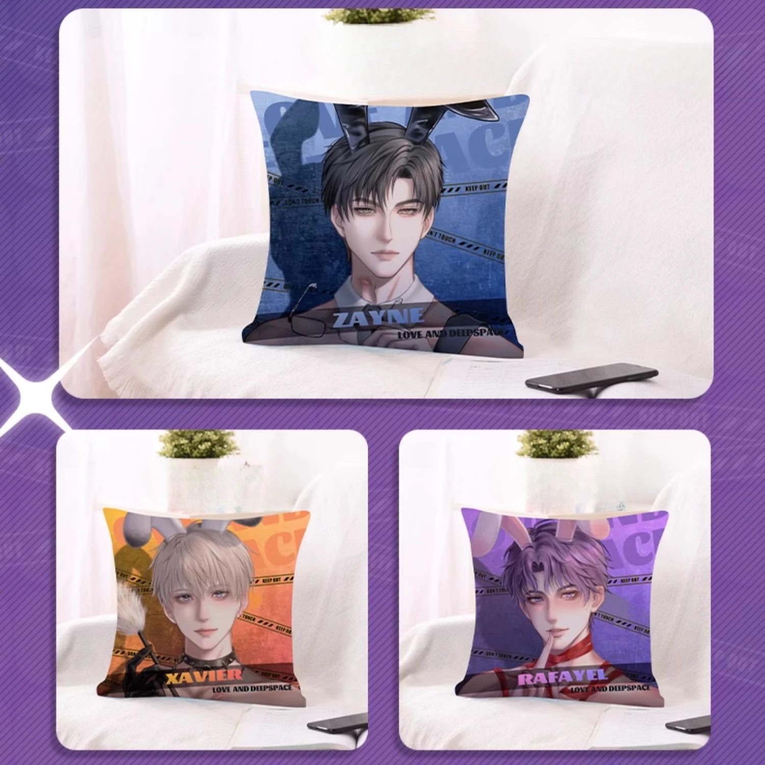 40CM Anime Game Love and deepspace Zayne Xavier Rafayel Cosplay Cute Cartoon Cushion Square Pillow Xmas Gift Decorate Presell