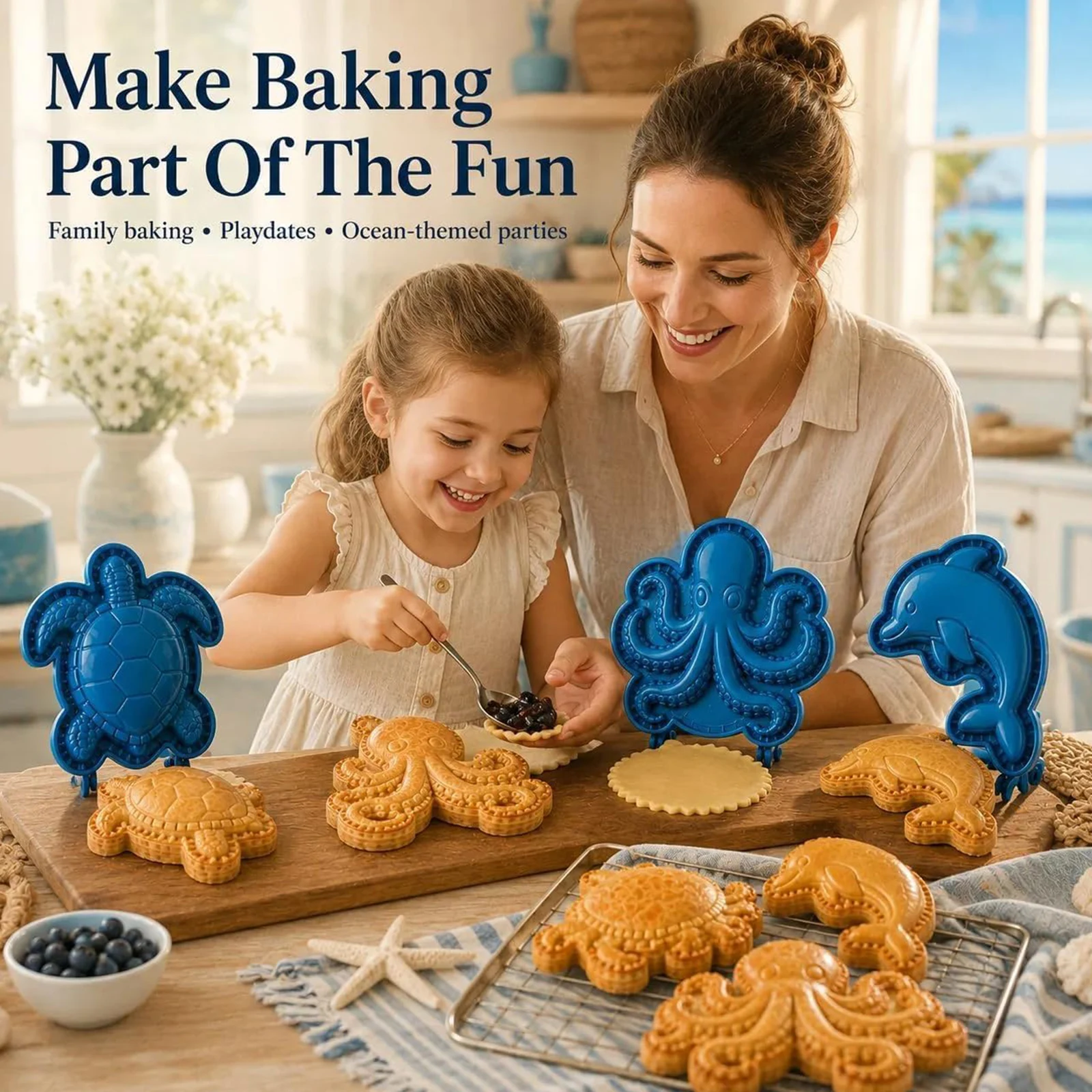 Mini Hand Pie Maker Ocean Theme Sea Animal Pie Crust Cutter Hinged Pastry Press Mould Set for Parties Events
