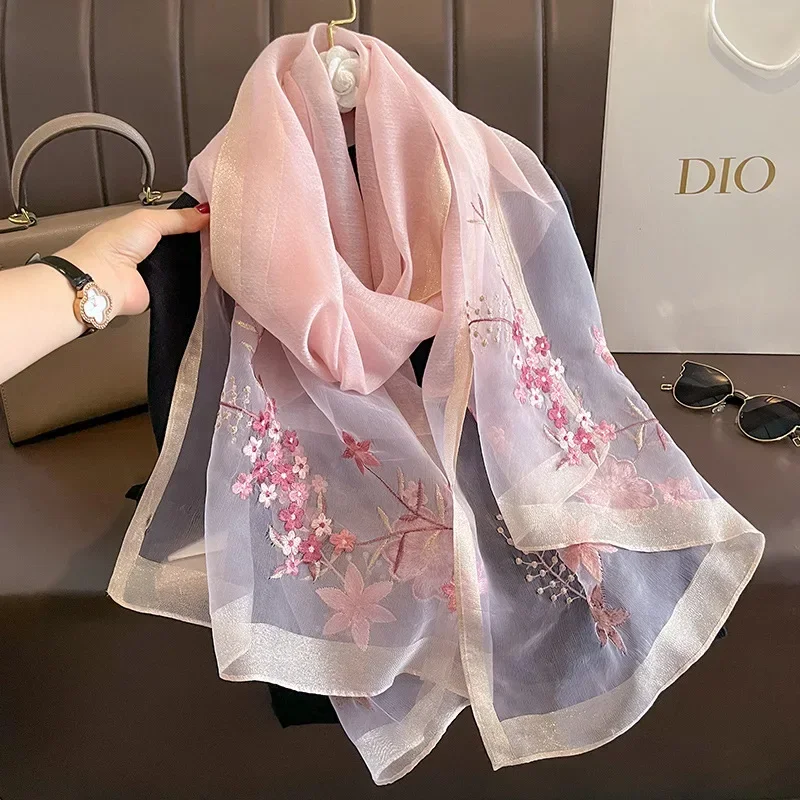 

Solid Silk Women Scarf Winter Warm Wool Shawls Lady Wraps Bufanda Floral Luxury Embroidery Warn Scarves 2023 New