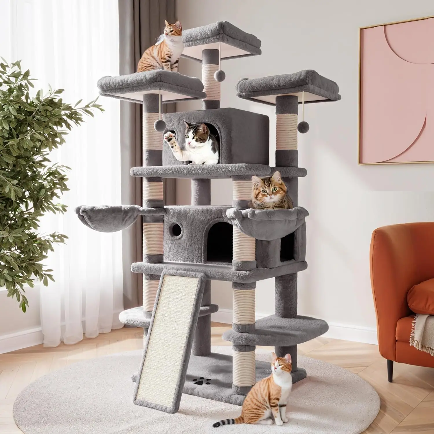 

68 Inches Multi-Level Large Cat Tree for Large Kitties/Cozy Plush ‌Pussycat Perches/Sisal Scratching Posts