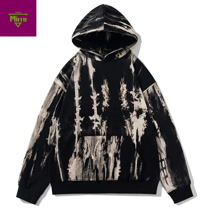 

Винтажная толстовка с капюшоном Tie Dye большого размера в стиле Харадзюку, уличная толстовка в стиле хип-хоп, пуловер, толстовка 2025 года, мужские свободные повседневные толстовки в стиле ретро