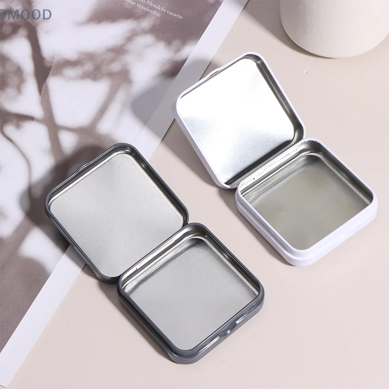 Mini Metal Tinplate Container Square Hinged Flip Storage Box Small Kit Case Jewelry Coin Candy Condom Organizer Portable Box