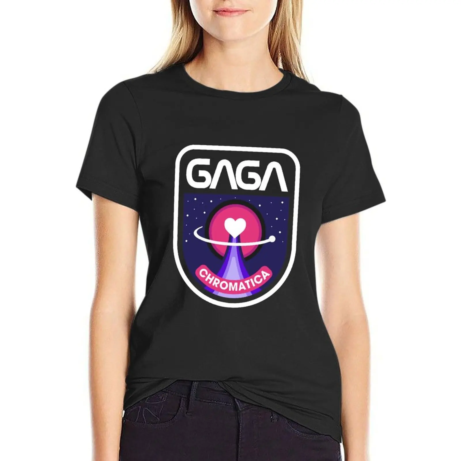 Lady Gaga Chromatica Mission (White on Pink) T-Shirt female Female clothing plus size t shirts for Women loose fit