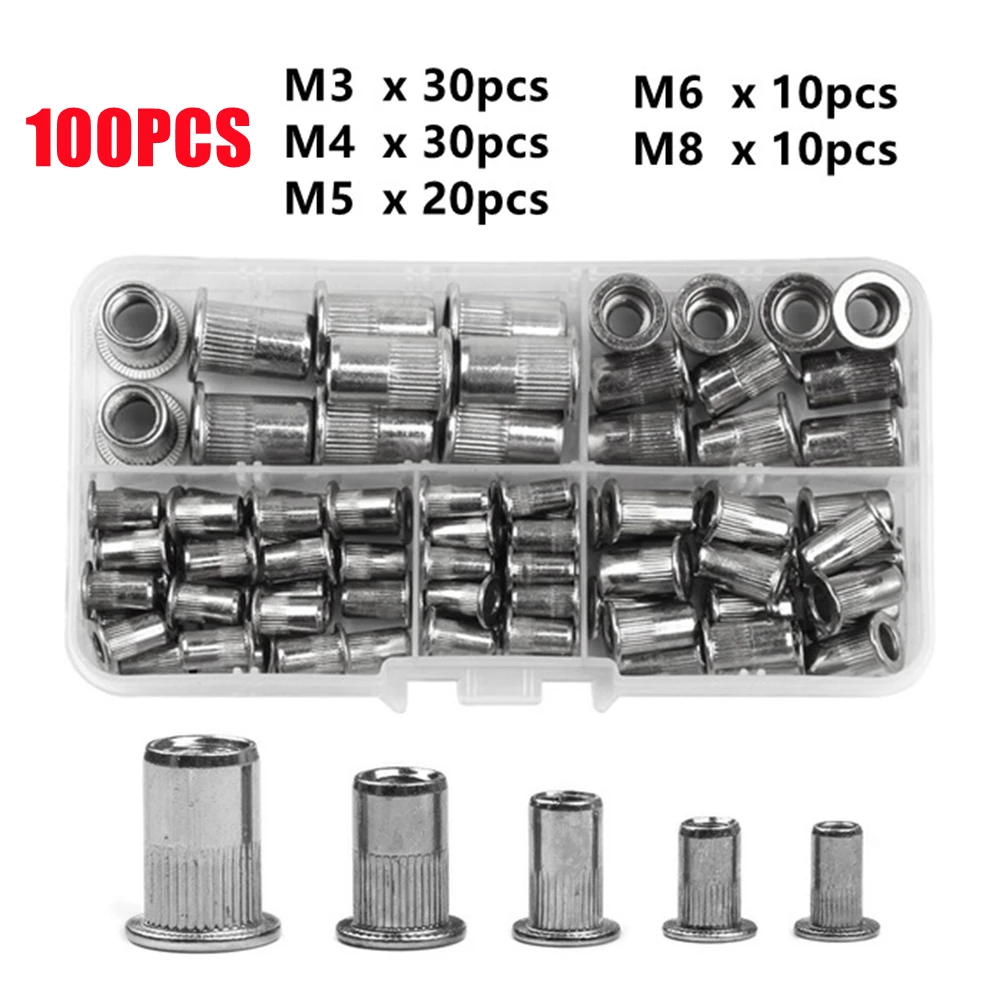스테인레스 스틸 리벳 너트 세트, 리벳너트 M3-M8 또는 M3-M10 인서트, 리벳팅 멀티 사이즈, 100 개, 150 개, 180 개