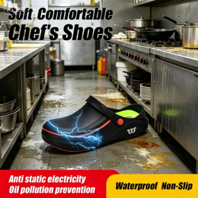 Zapatos de Chef EVA, zapatos de trabajo ligeros, zapatos de seguridad antideslizantes para exteriores, zapatos cómodos impermeables para caminar, a prueba de aceite para cocina