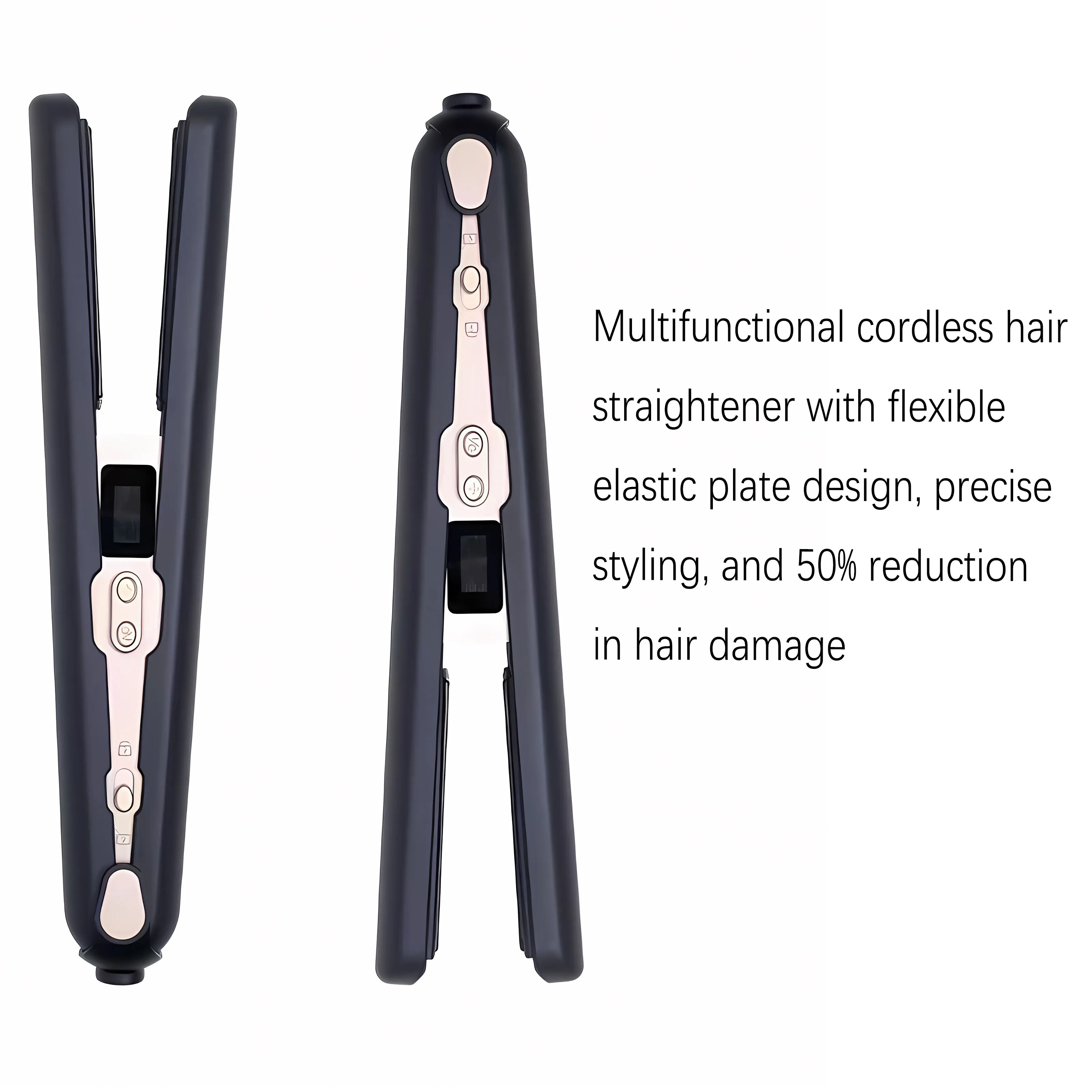 2 in 1 Wireless Hair Straightener Curler with Type-C Charging Rechargeable Perfect Portable Tool for Travel and Dorms