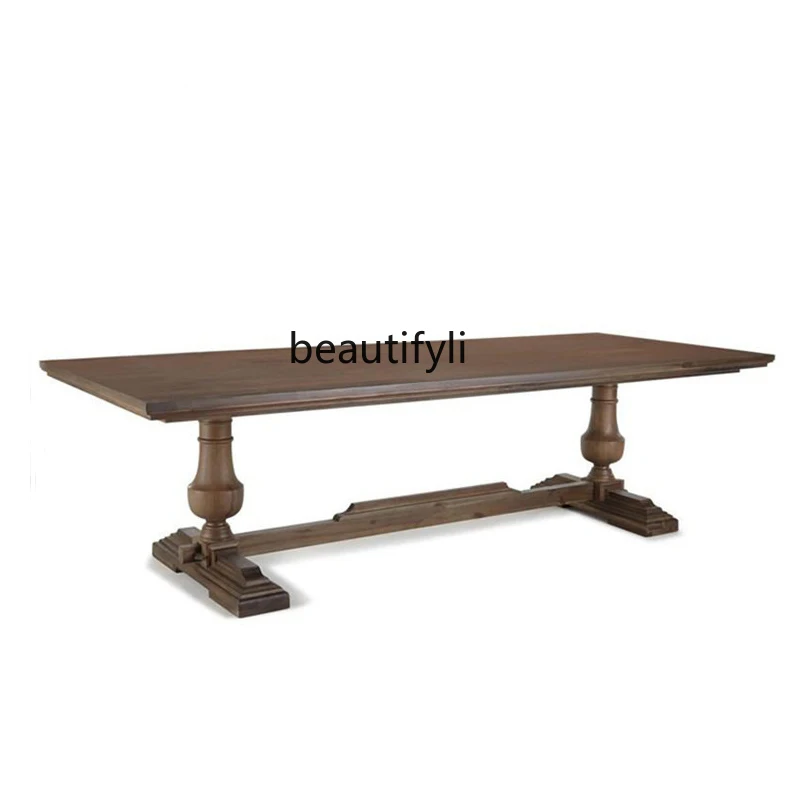 

American-Style Solid Wood Dining Table Leisure Home Reception Table Retro Creative French Entry Lux Distressed Long Table