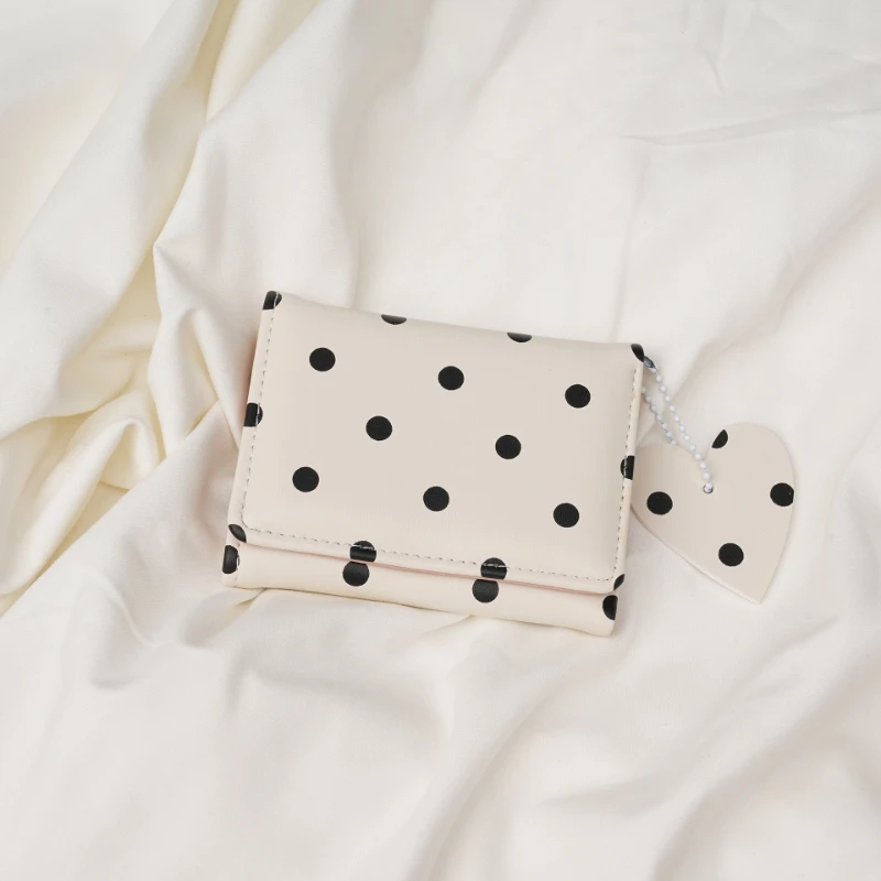 New Women's Dot Print Heart-shaped Pendant Wallet Cute Money Bag for Students Girls Korean Style Card Holder Wallet Purse Clutch