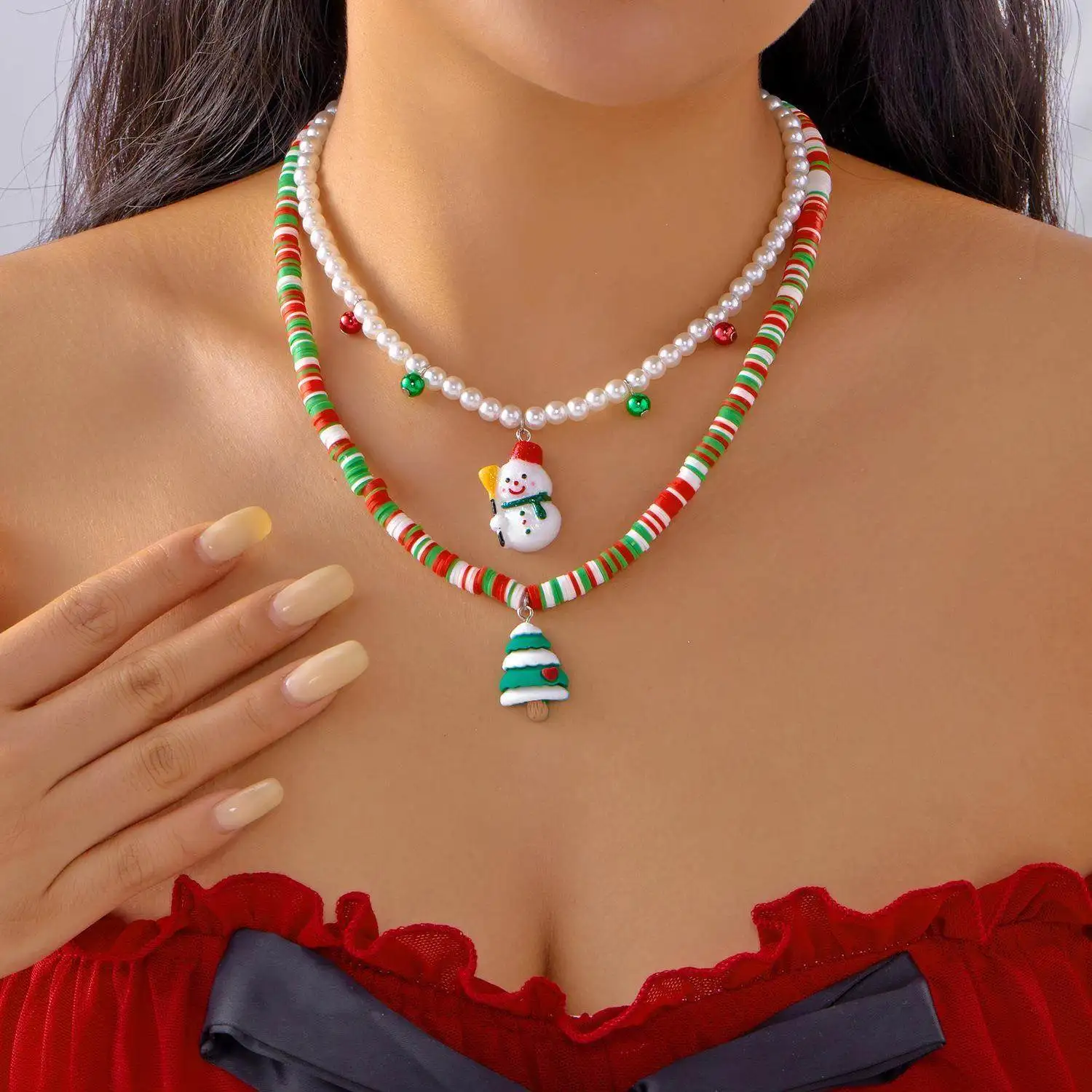 

Модное осеннее женское ожерелье Cisas из мягкой глины с дизайном снежинок и оленей, праздничное украшение для трансграничной торговли, средней длины