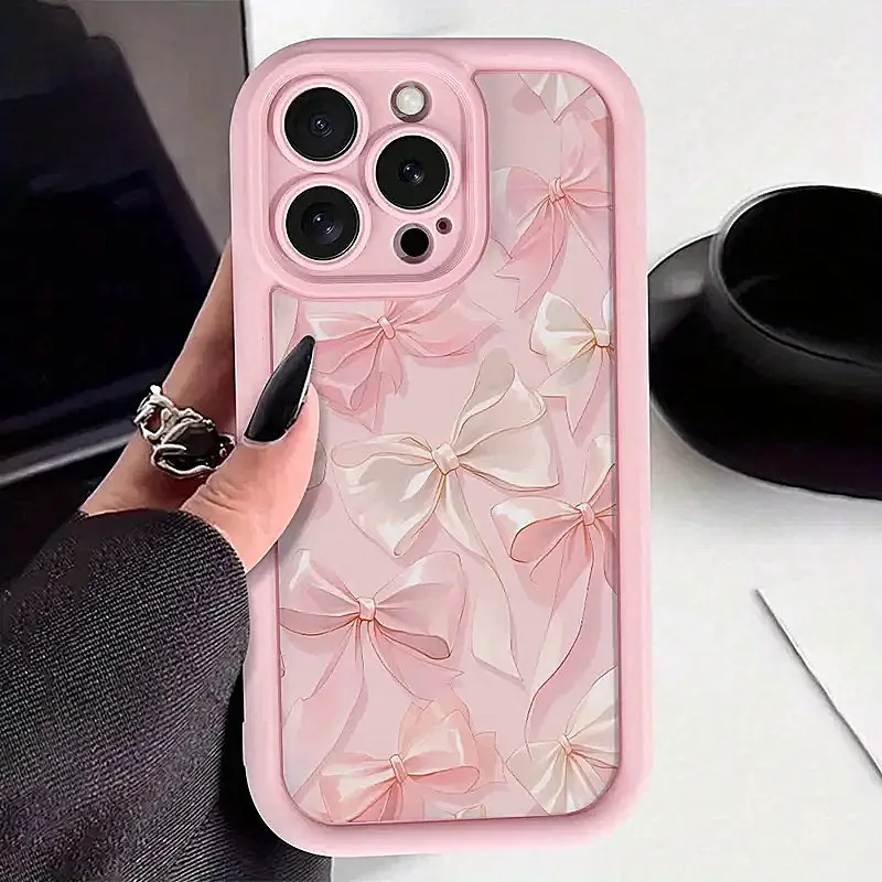 Sanfte rosa Schleife Print Handyhülle für iPhone 16 17 Pro Max 15 14 13 12 11 XS X XR 7 8 16 Plus SE 2022 16E süße Bownote Soft Cover – Detail 8