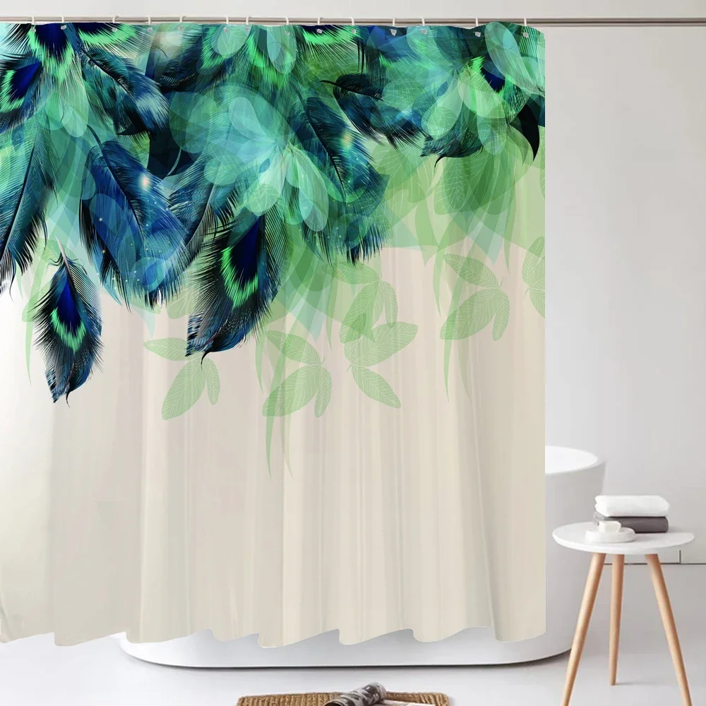

Feather Pattern Polyester Fiber Bath Curtain 3d Printed Shower Curtain with 12 Hooks for Home Bathroom Decor Bath Screen