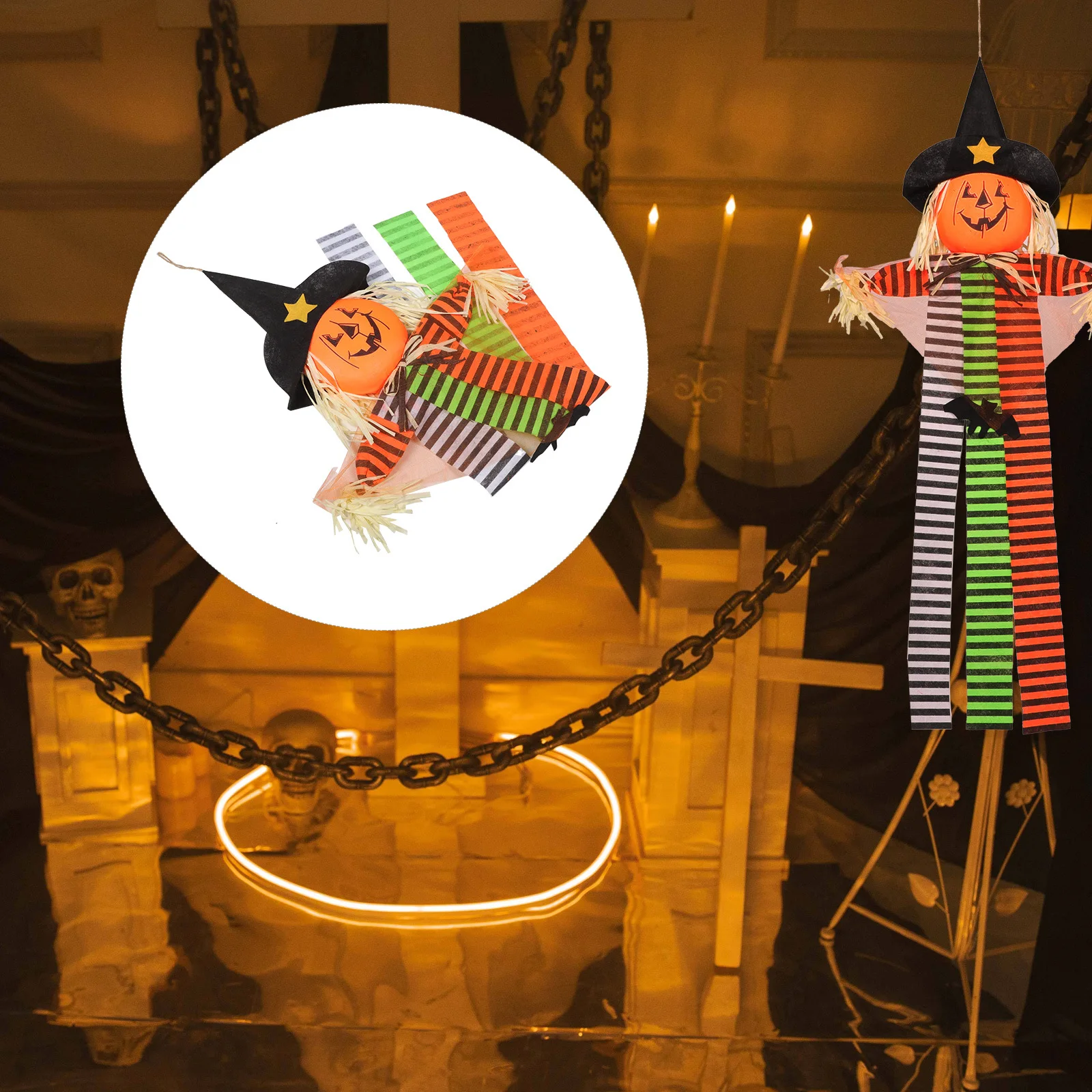 

Hanging Scarecrow Decor Halloween Party Decoration Spooky Garden Yard Scene Props Fine Workmanship Halloween Scarecrow Hanging