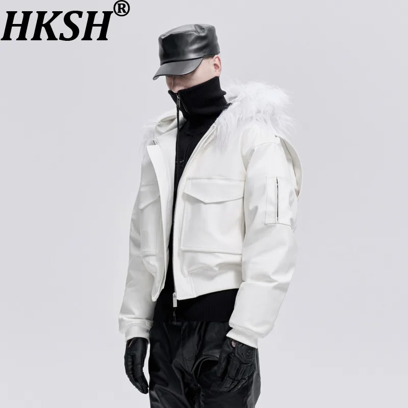 HKSH Autumn White New Men Tide Parka Fur Collar Down Jackets Hooded Short 90% White Duck Down Warm Padded Coats Chic Ins HK17131
