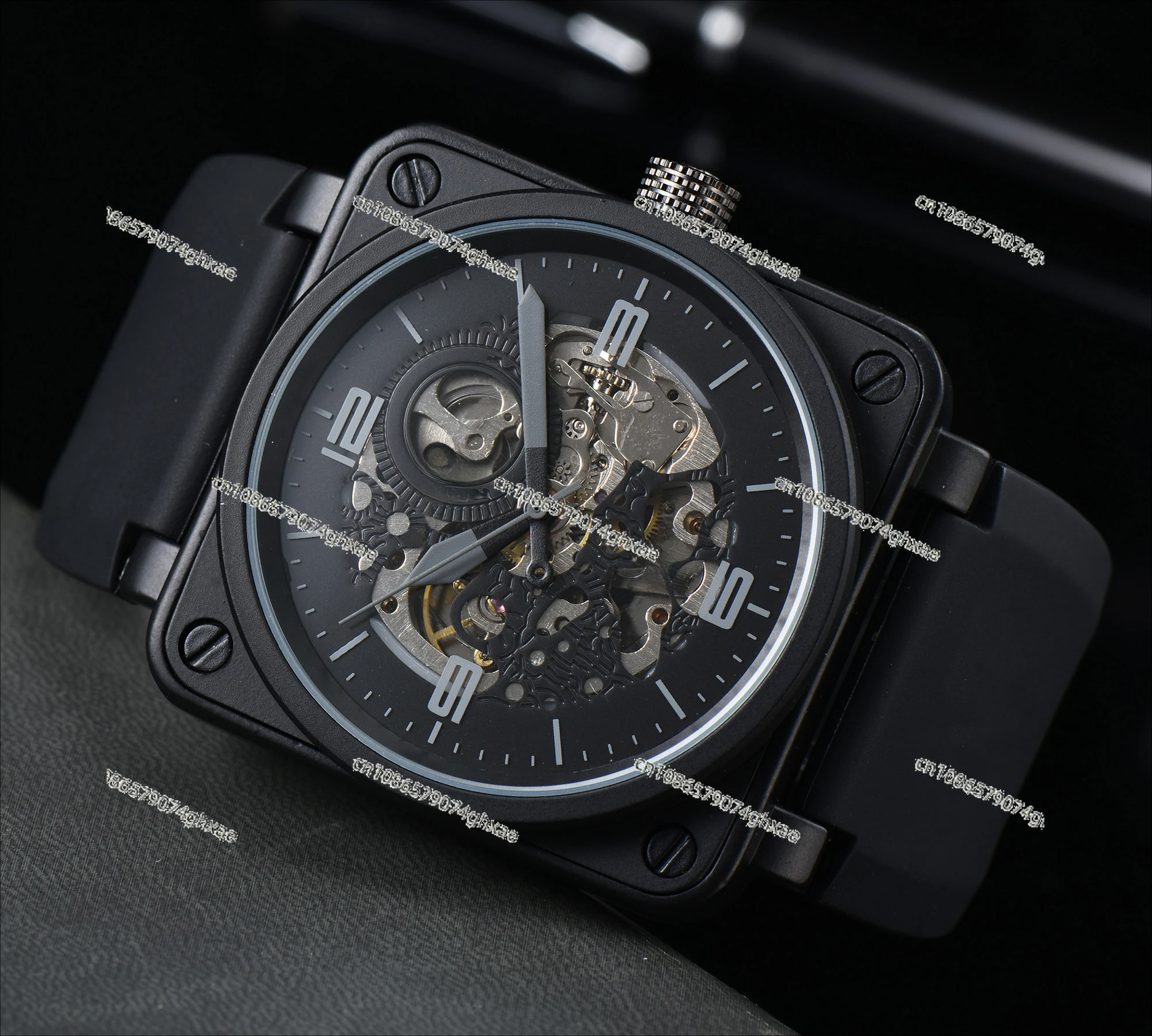 

Suitable for Men's Automatic Mechanical Watch Bell Brown Leather Black Ross Rubber 46mm Hollow AAA Large Dial Men's Watch