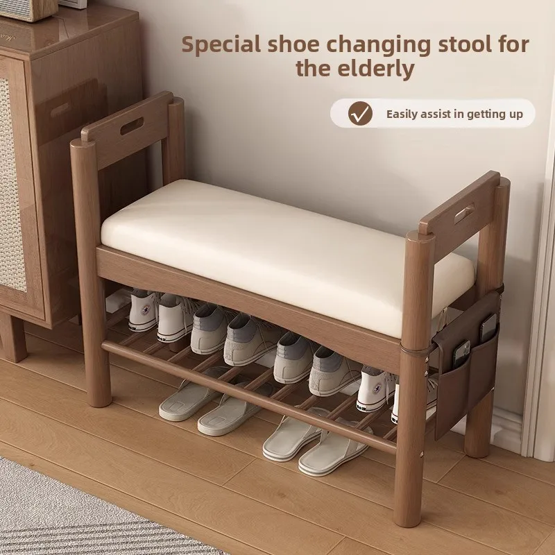 

Табурет для пеленания обуви из цельного дерева, домашний табурет для гостиной, шкаф для обуви, табурет для ношения обуви для пожилых людей, с подлокотником