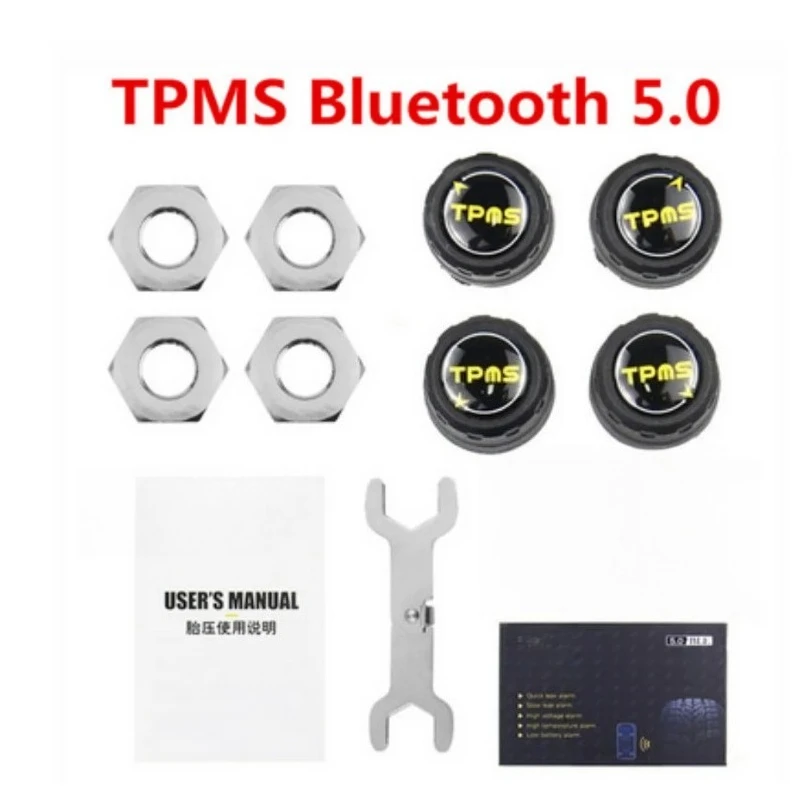 Bluetooth 5.0 V4.0 Car TPMS Tire Pressure Monitor 4 Sensors iOS Android Phone APP Real Time Alarm System