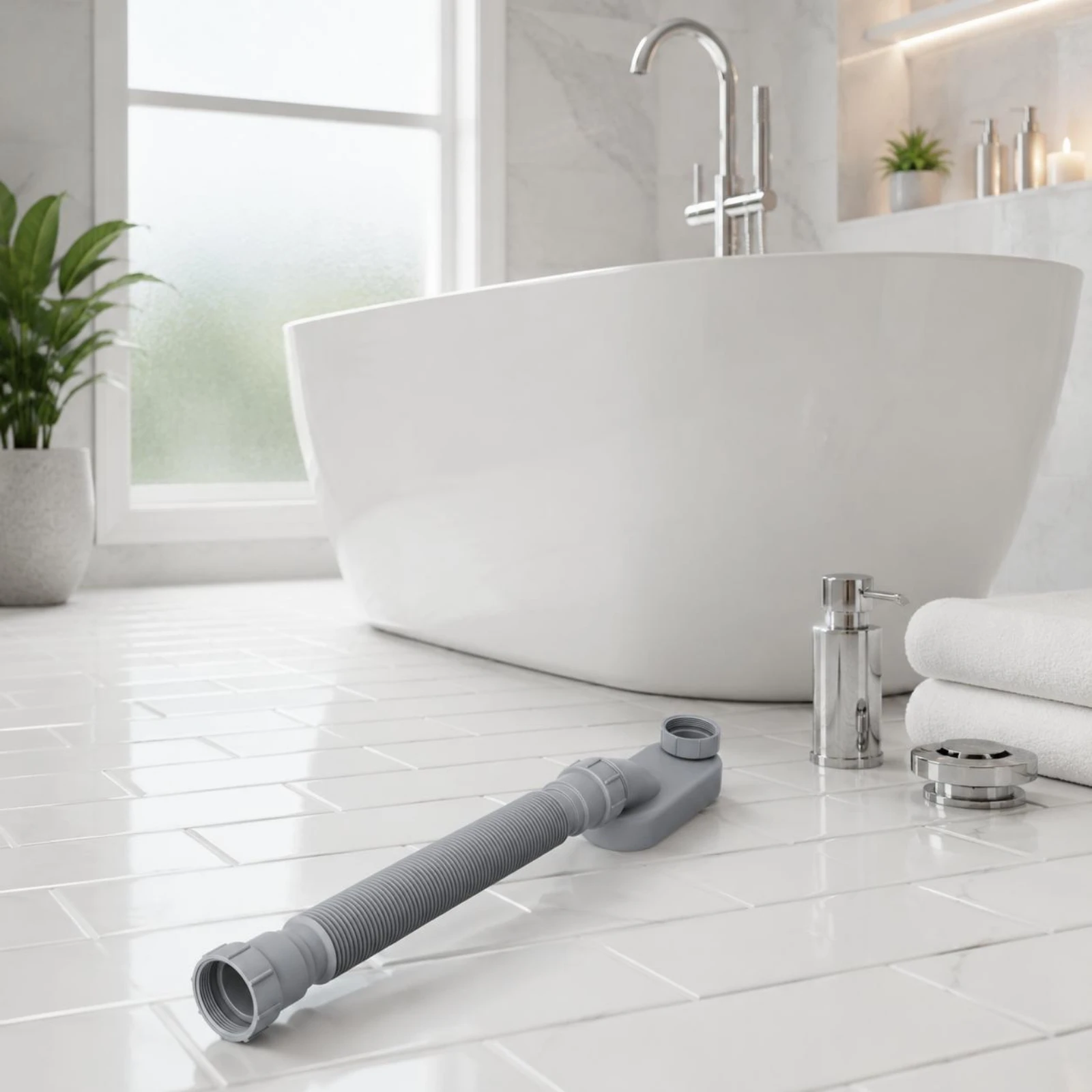 

Freestanding Tub Drain Kit Compact-Profile P Bend Drain Set Plumbing Part Long-Lasting Adjustable Length