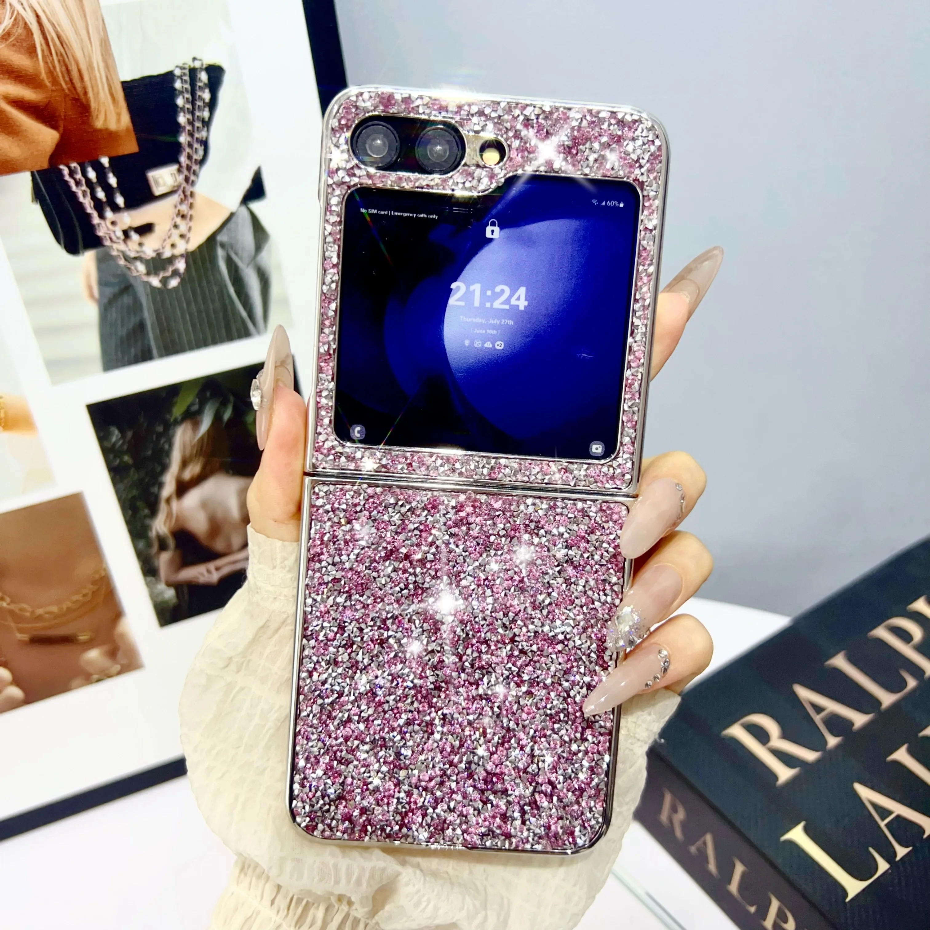 For Samsung Galaxy Z Flip 3 Flip4 Flip 5 5G Flip6 Luxury Bling Rhinestone Gem Diamond Case Shine Back Cover