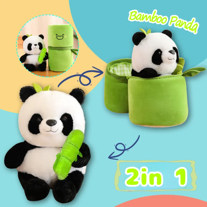 Bambu tubo panda brinquedo de pelúcia recheado urso boneca, design reversível, presente de aniversário infantil, bonito, novo, 2 em 1, 2023