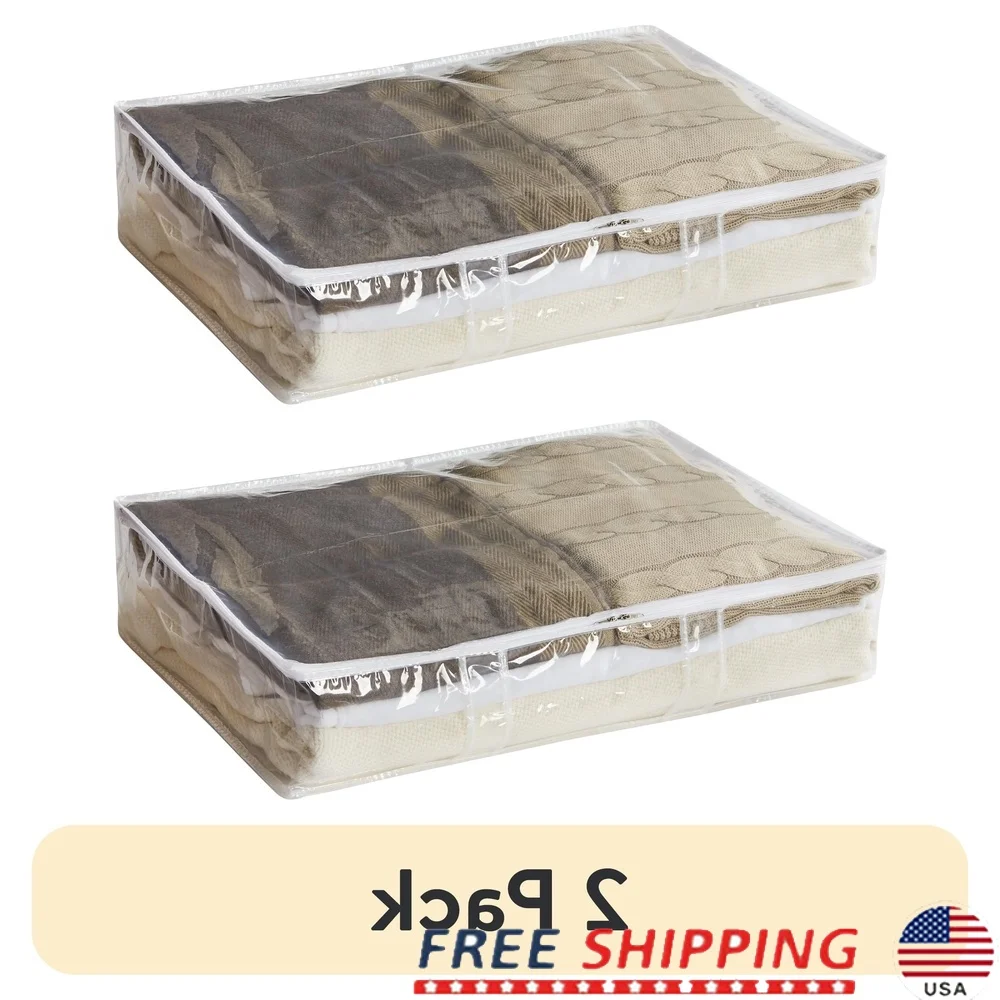 

2 Pack Clear PEVA Underbed Storage Bags Waterproof Dustproof Organizers Seasonal Clothing Bedding Comforters Bulky Items