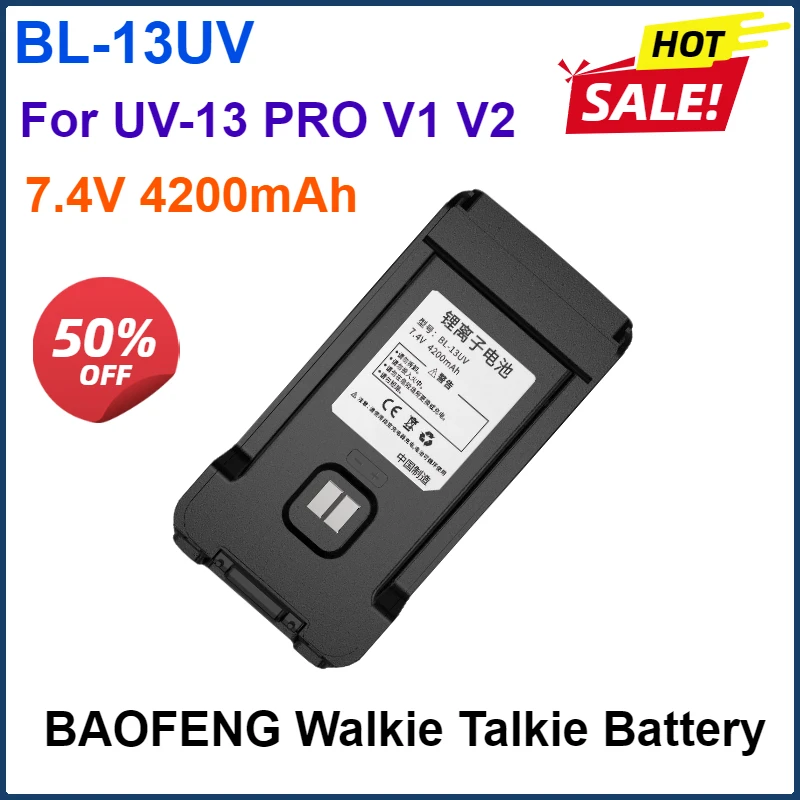 7.4V 4200mAh Battery for BaoFeng UV-13 PRO V1 V2 Walkie Talkie Type C Charger High Power UV13 Transceiver Ham CB Two Way Radio