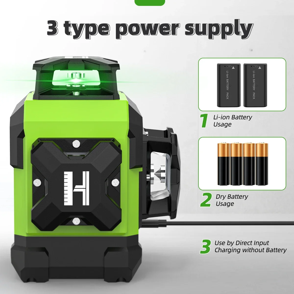 Huepar Z03CG Laser Level 12 Line Green 3d 360 Tool With LED Display And Rechargeable Battery