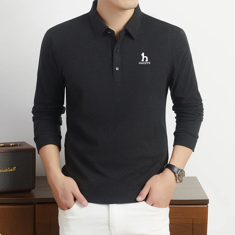 Designer-Stil Herren Bedrucktes Polohemd Neue Herbstmode Einfarbiges Langarm-T-Shirt mit Revers Business Casual Herrenbekleidung – Detail 7