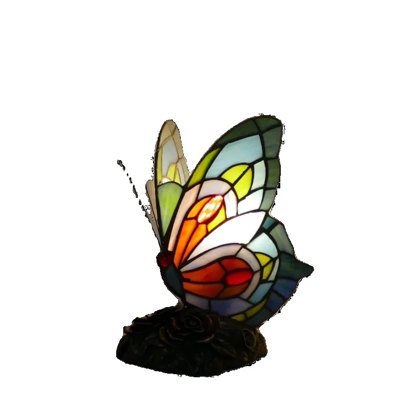 

European creative stained glass butterfly desk lamp, animal, bedroom study decoration ornament owl small desk lamp