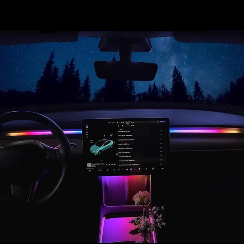 Misura per Tesla Model Y 2021 2022 2023 2024 luci dell\'atmosfera delle strisce luminose della Console del cruscotto