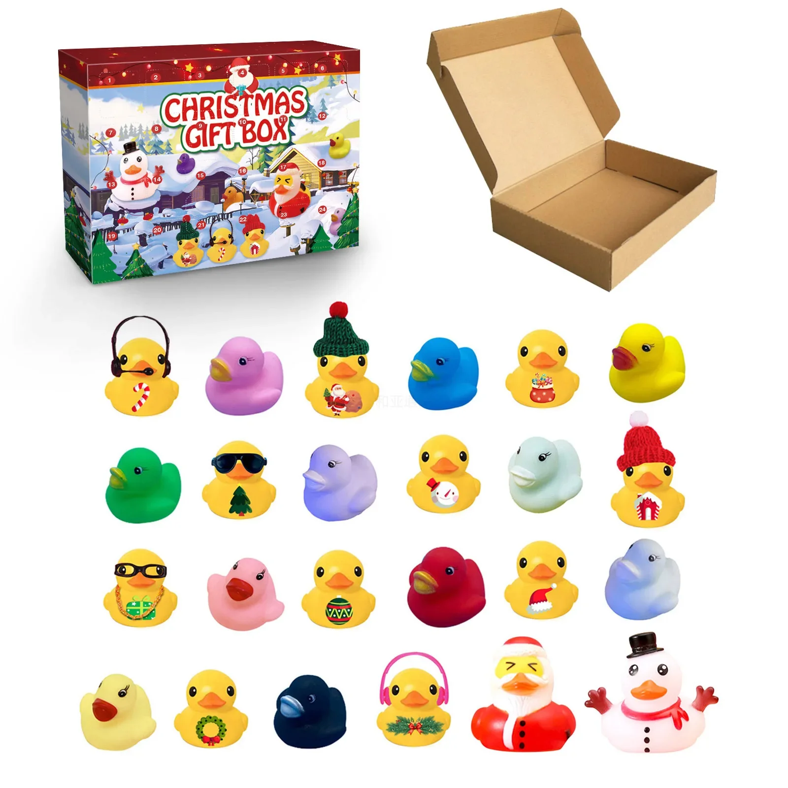 24 Days Countdown to Christmas Advent Calendar Toy with 24 Rubber Ducks for Boys, Girls, Kids and Toddlers Christmas Party Favor