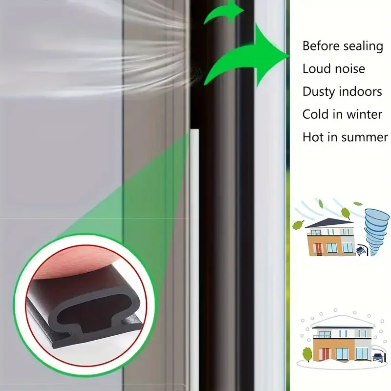 1PC silicone rubber sealing strip, door sealing strip, professional door and window self-adhesive window sealing strip, self-adh