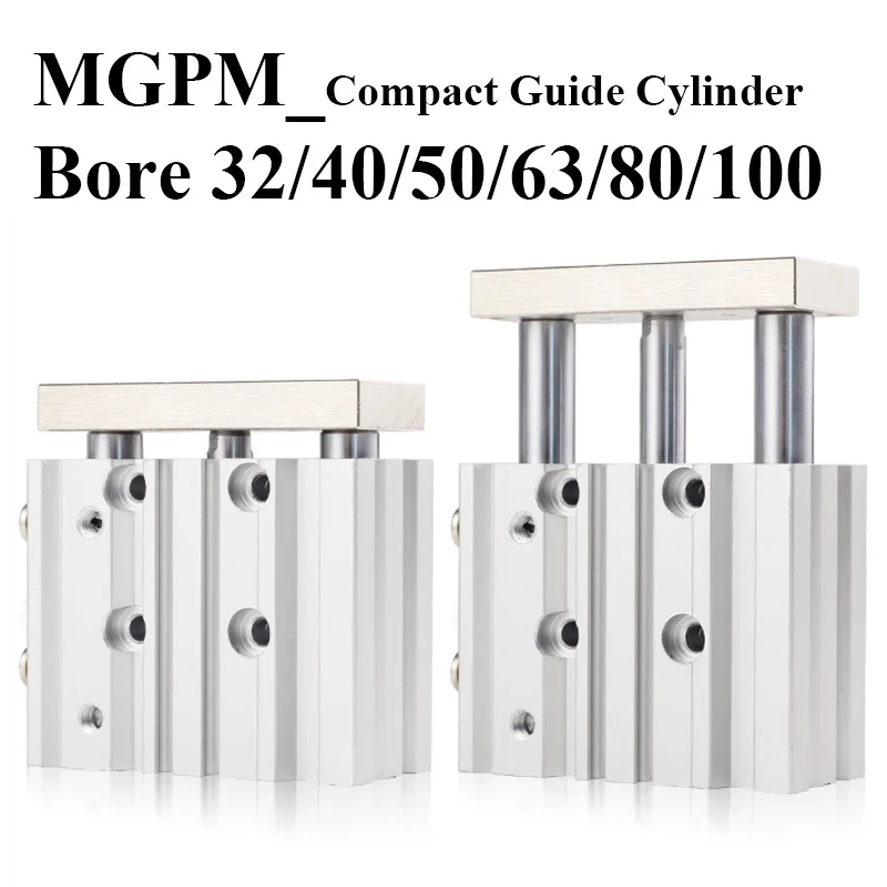 

MGPM32 MGPM40 MGPM50 MGPM63 MGPM80 MGPM100 Ход поршня 50/75/100/125/150/200 мм Трехштоковый пневматический компактный направляющий воздушный цилиндр