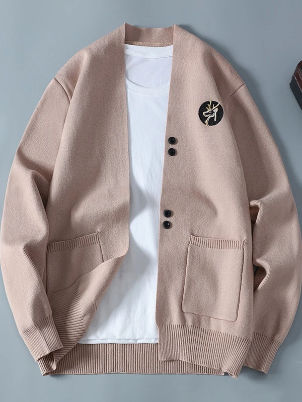 

High-End Embroidered Knitted Cardigan Men's Slim Fit Spring Autumn Faionable Youth Brand Sweater Jaet Top Casual Sle