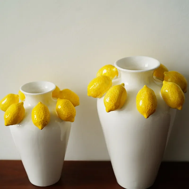 Three-dimensional Lemon Ceramic Vase Fruit Flower Pot Ceramic Handicraft Flower Vase Terrarium Home Decoration Accessories