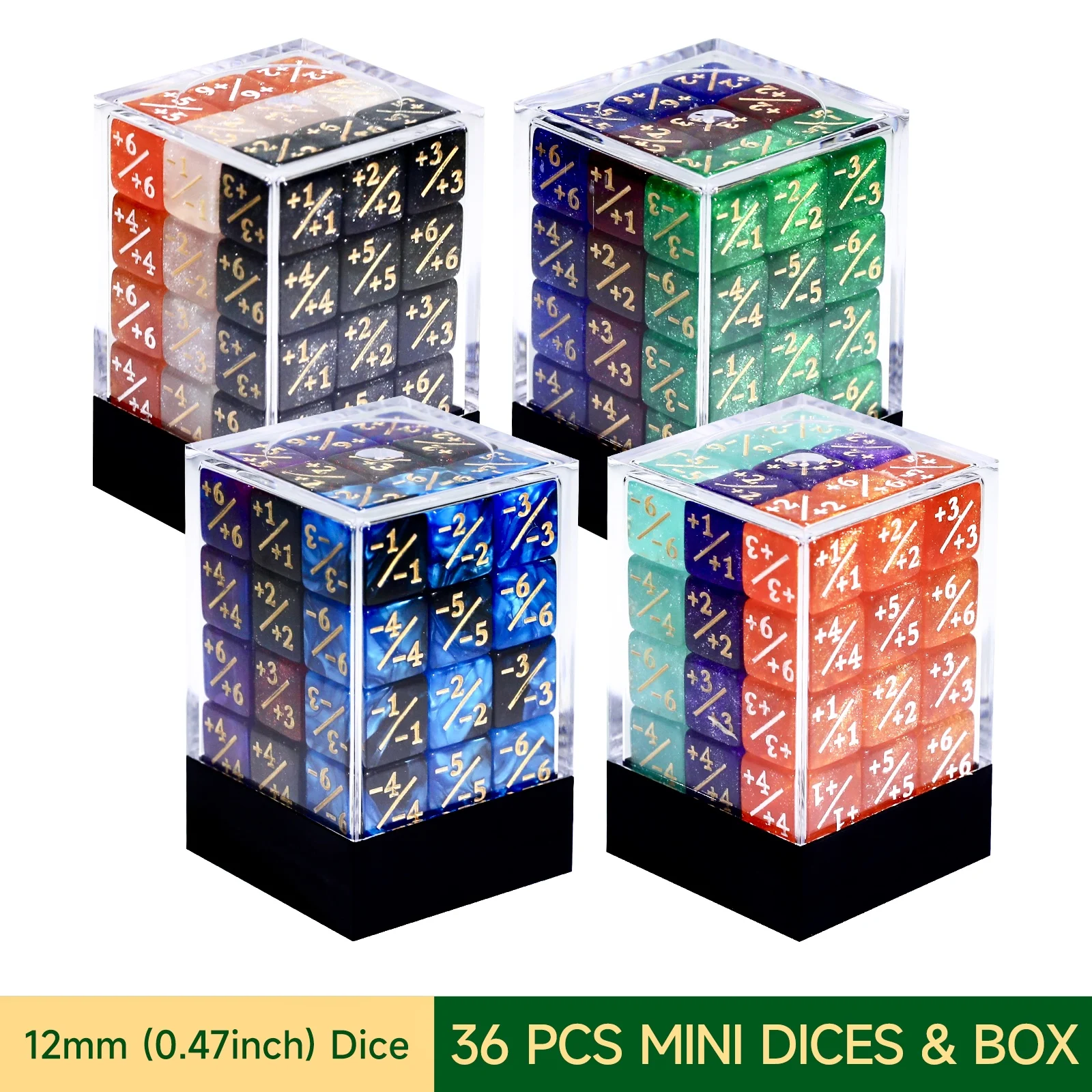 36PCS MTG Dice Set +1/+1 & -1/-1 Counters 12mm with Storage Box Compatible with MTG/Pokémon TCG Multifunctional Wargaming Dice