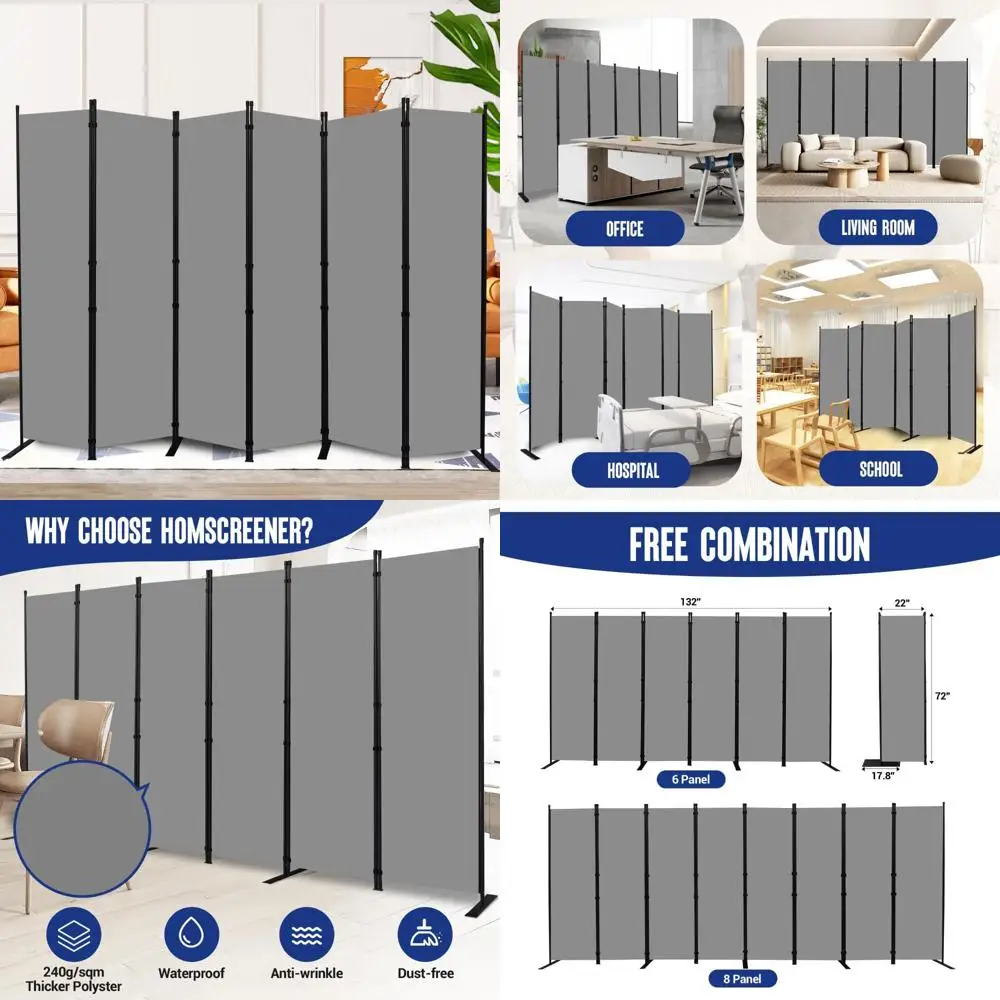 

6 Panel Folding Privacy Screens, 11 Feet Wide Room Dividers for Portable Partition Separation