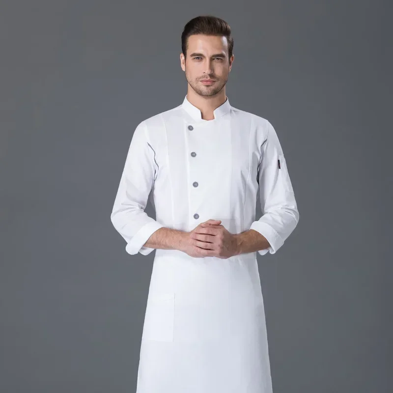 Abrigo de Chef de un solo pecho, uniforme de trabajo de restaurante, chaqueta de servicio de comida transpirable de manga larga, ropa de cocina para panadero de pasteles, Tops