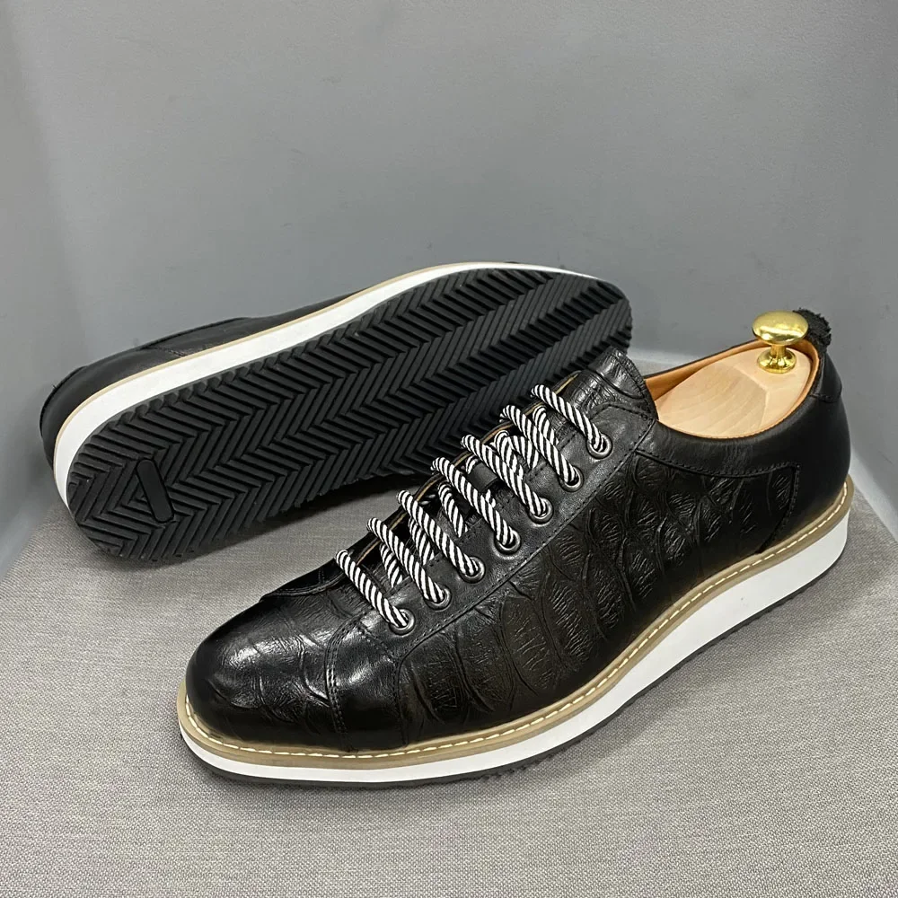Zapatos informales de estilo europeo para hombre, calzado de calle plano con estampado de cocodrilo de lujo, de cuero de vaca auténtico, verde y negro