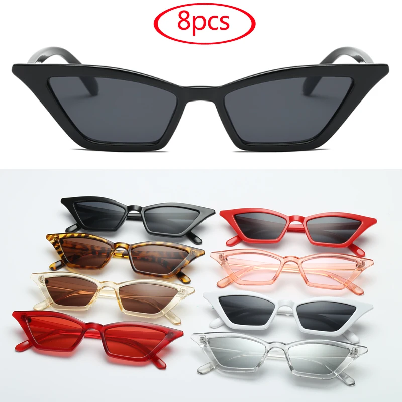 Radfahren 8 stücke Cat Eye Sonnenbrille Frauen Vintage Marke Designer Sonnenbrille Kleine Rahmen Shades Retro Damen Cateye Sonnenbrille UV400