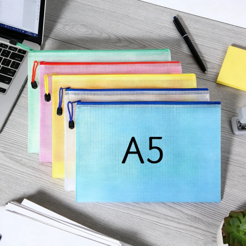 A5 Zipper File Bag Waterproof Plastic Mesh Stationery Pencil Case for Office School Board Game Storage Convenient