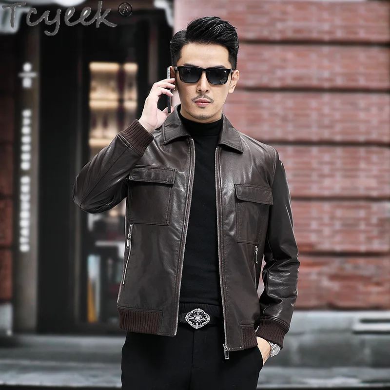 Tcyeek Genuine Leather Jacket Men 2025 Vegetable Tanning Sheepskin Coat Spring Autumn Clothes Men's Motocycle Jackets Jaqueta