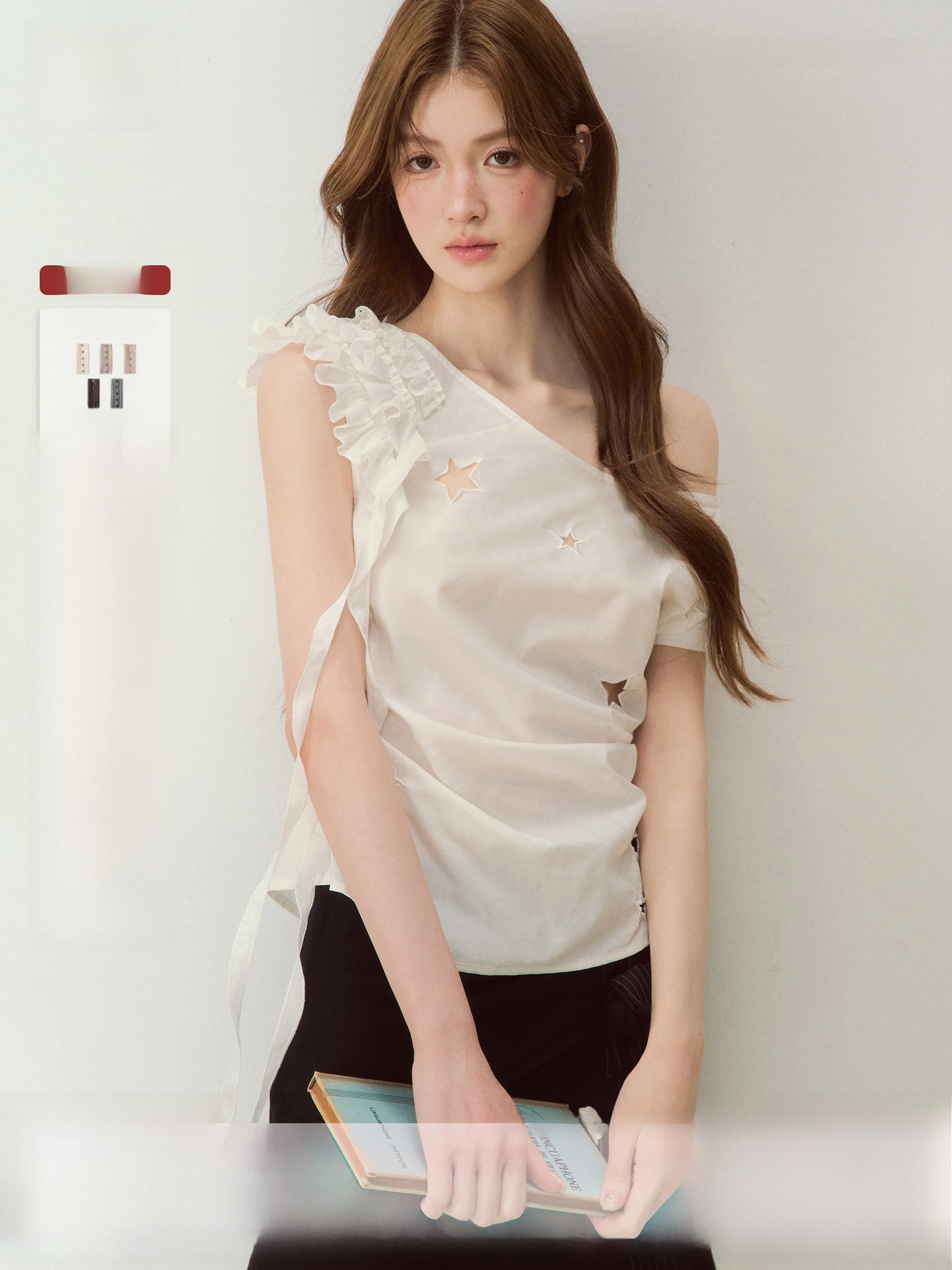 SunsetPark Star Embroidery Cotton Shirt Asymmetrical Shoulder Design Tassel Detail Cool Feeling Women's Top Summer Fashion