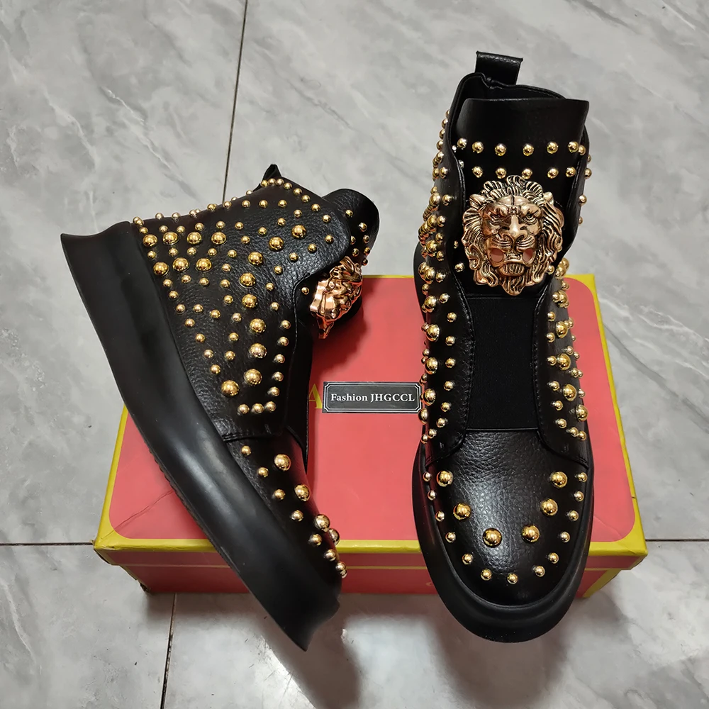 Luxury Designer Fashion Rivets Trend Men\'s shoes Flat casual shoes Platform ankle boot sneakers Zapatillas Hombre A5